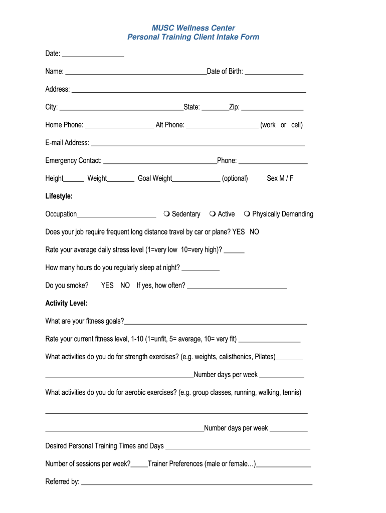 Musc Wellness Center  Form