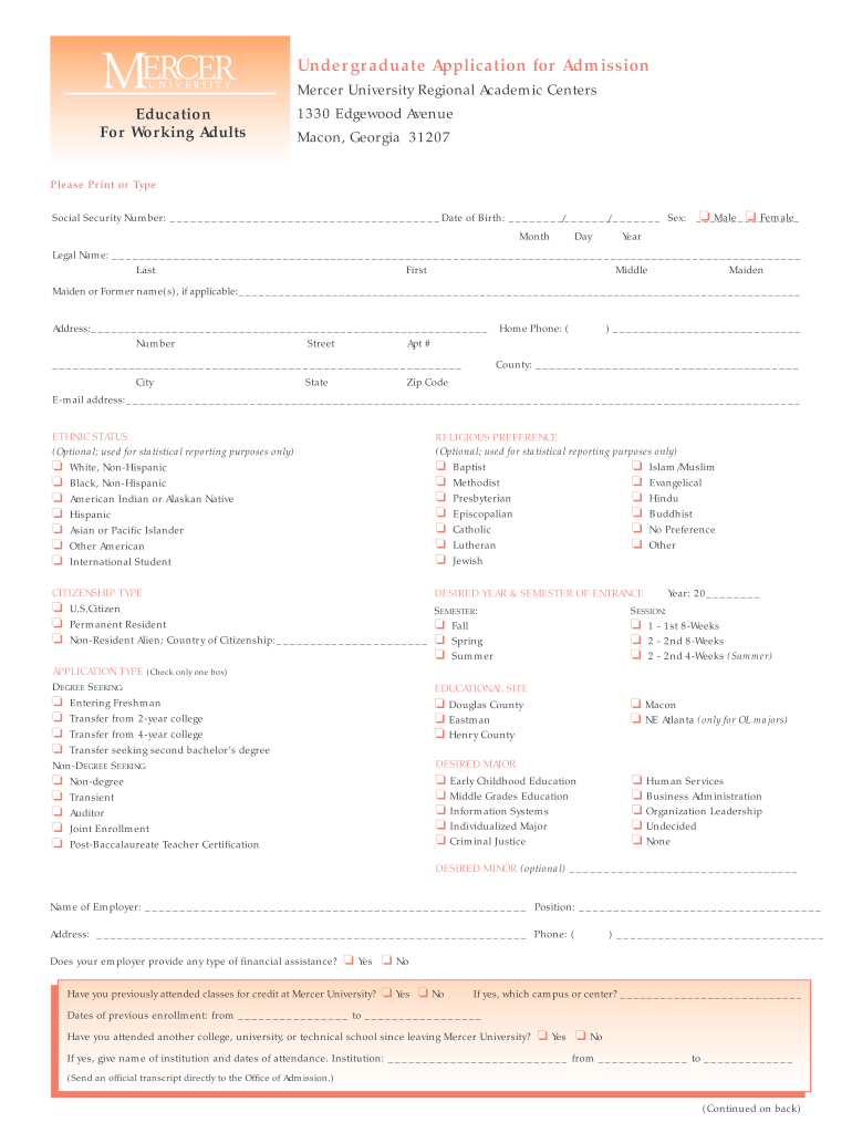 Mercer Application  Form