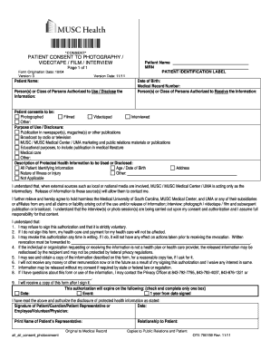 MUSC Video and Photography Release Form Medical Center Mcintranet Musc