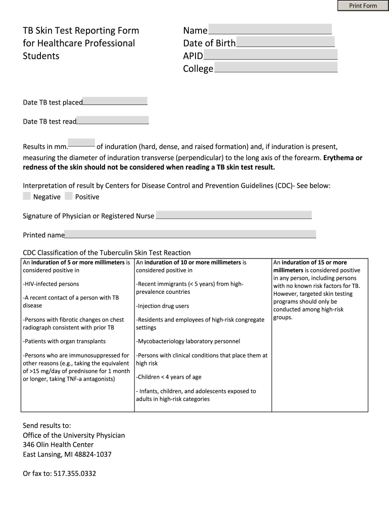 Tb Test Forms Printable for Az