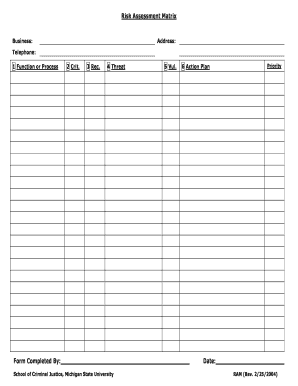 Blank Risk Assessment Worksheet  Form