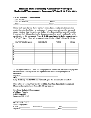 Entry Form of a Basketball Tournament