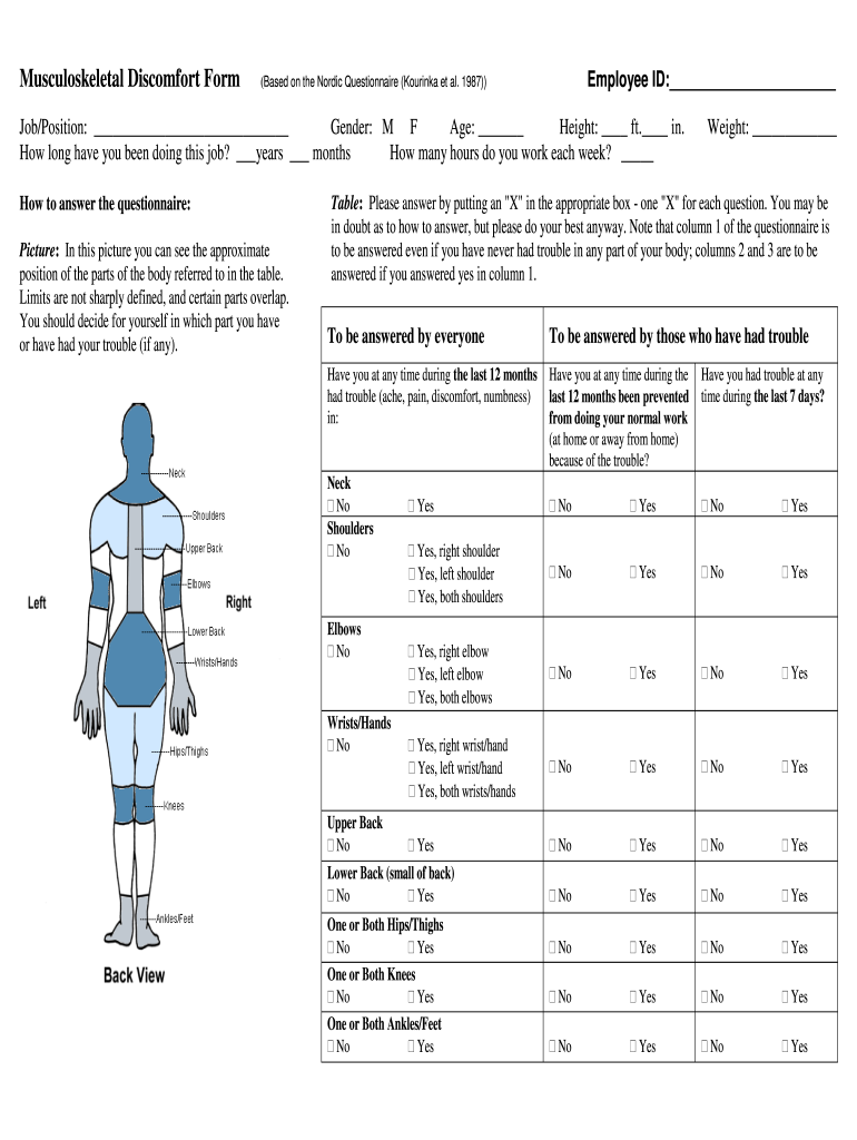 Nordic Musculoskeletal Questionnaire Form PDF