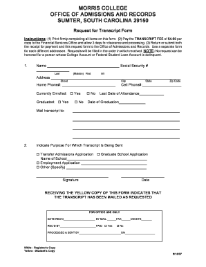 Morris College Transcript Request  Form