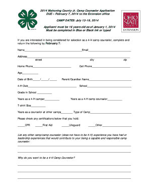 Camp Counselor Application Form
