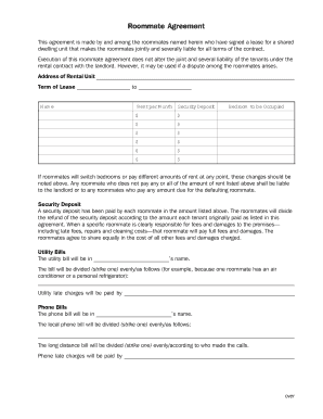 Roommate Agreement Form Tenant Resource Center Ohio