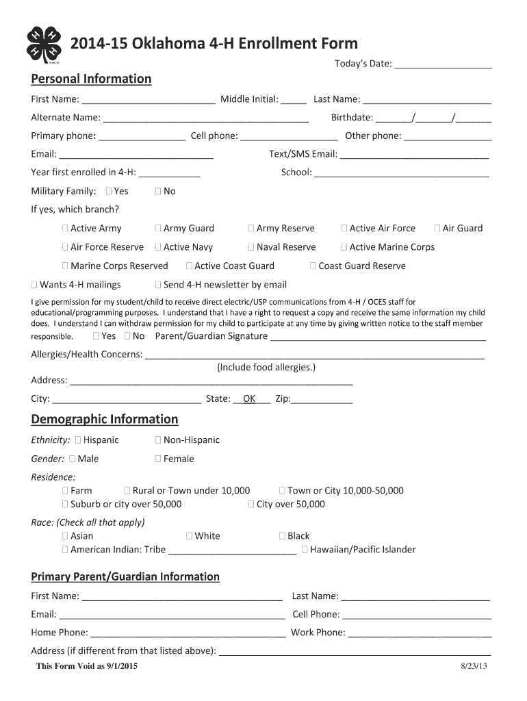 4h Oklahoma  Form