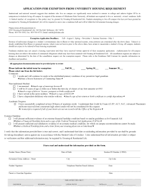Oklahoma State University Housing Exemption  Form