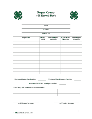 4 H Record Book Printable  Form
