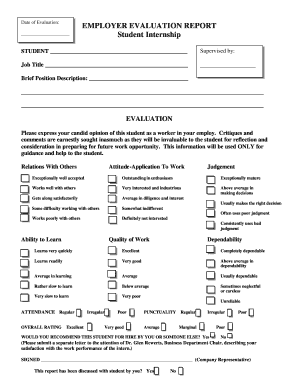Employer Evaluation of Student Form
