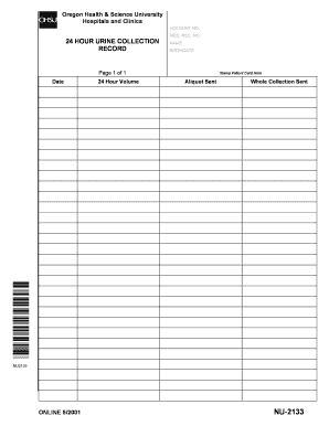 24 Hour Urine Collection Form Oregon Health &amp; Science University Ohsu