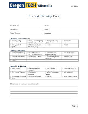 Construction Pre Task Plan Template  Form