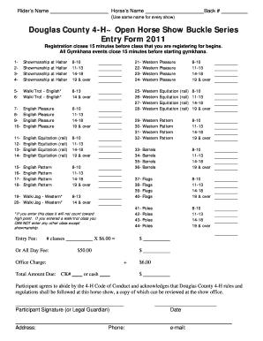 Horse Show Entry Form Template
