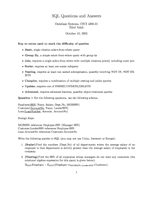 SQL Questions and Answers Computer Science Department Cs Rpi  Form