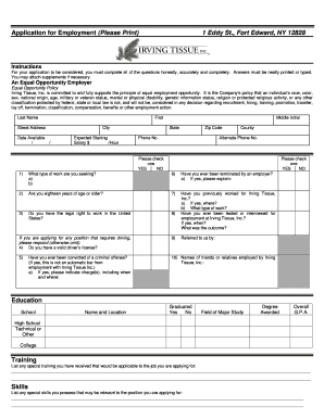 IRVING TISSUE, INC Application for Employment Ntid Rit  Form