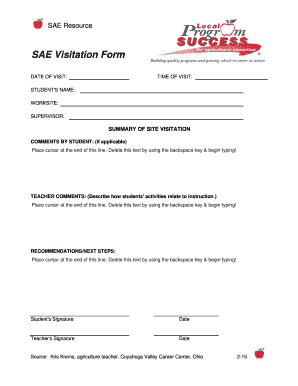 Sample SAE Visitation Form Students Agsc Tamu