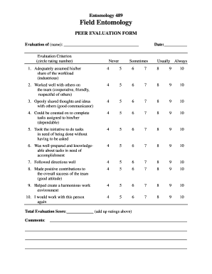 INDIVIDUAL TEAM MEMBER EVALUATION FORM Insects Tamu