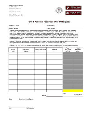 Write off Form Template 2014
