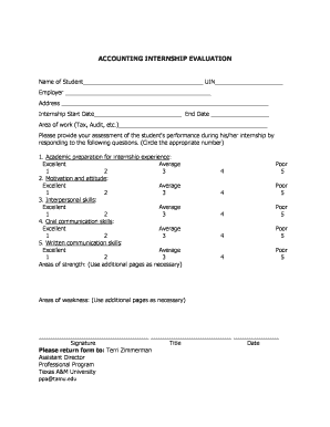 Internship Feedback from Employer  Form