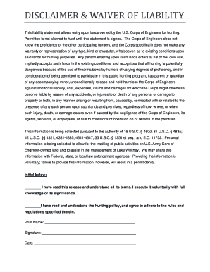  Hunting Liability Release Form 2012