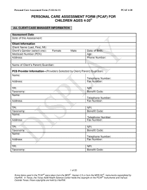 Adl Questionnaire Form