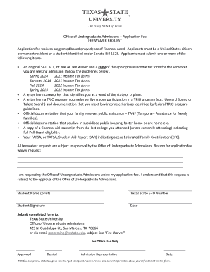 Texas State University Application  Form