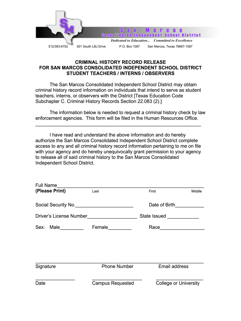 Get and Sign Smcisd Background Check 2011-2022 Form