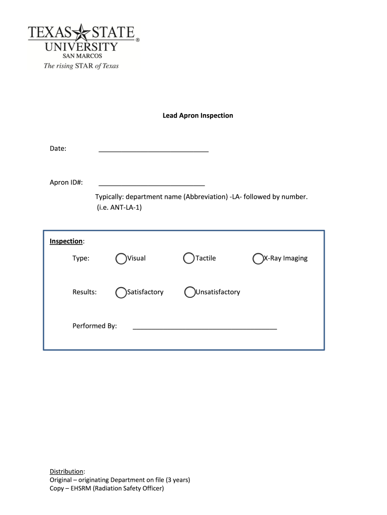 Lead Apron Inspection Form