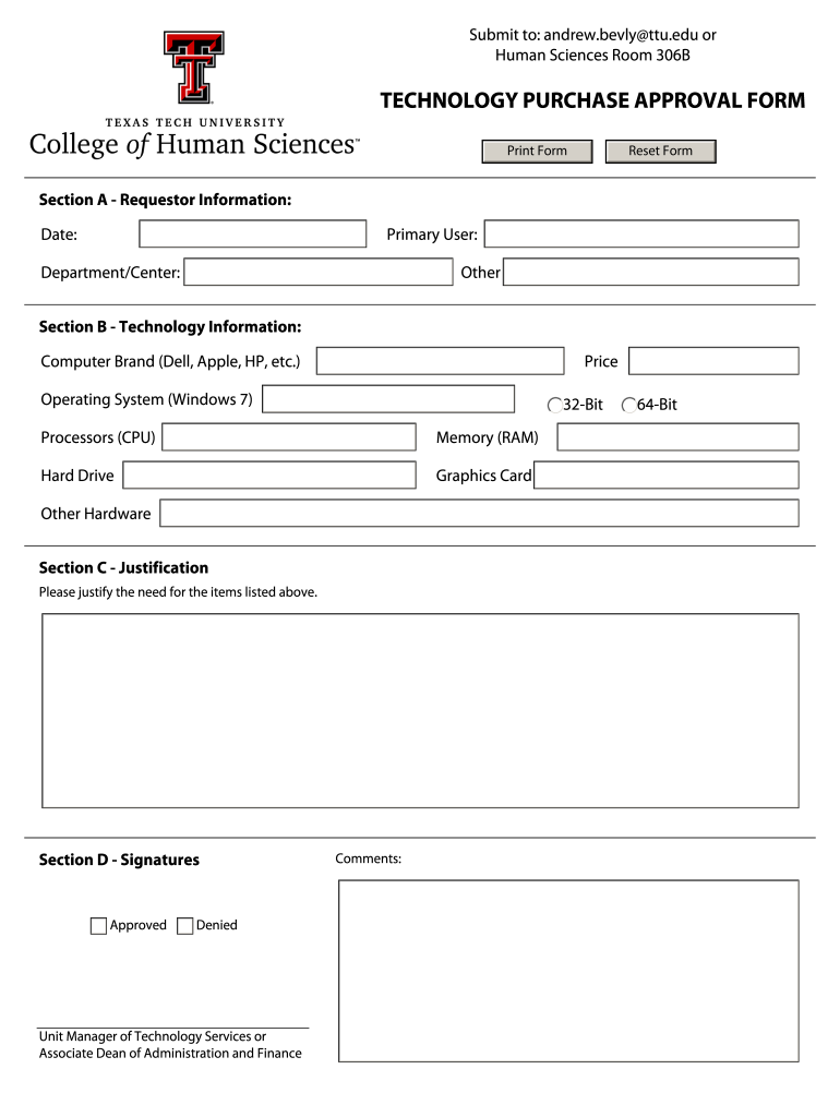 TECHNOLOGY PURCHASE APPROVAL FORM  Depts Ttu