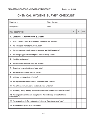 Chemical Hygiene Survey Form Texas Tech University Depts Ttu