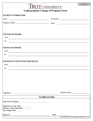 ProgramMajorMinor Change Form Troy University