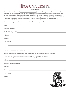 Talent Release Form Troy University Troy