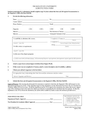 Substitution Form the Registrar Truman State University Registrar Truman