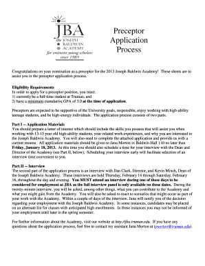 JBA Preceptor Application PDF Version Truman Institute Truman Institute Truman  Form