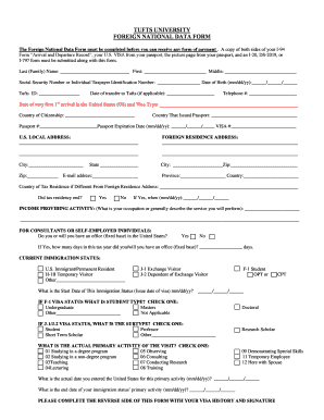 Foreign National Data Formpdf Tufts University