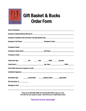 Gift Basket Order Form Template