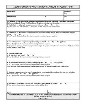 Aboveground Storage Tank Monthly Visual Inspection Form Tulane