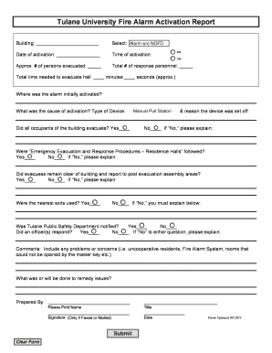 Fire Alarm Activation Report  Form