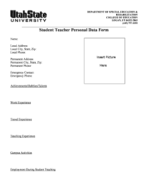 Personal Data Form for Students