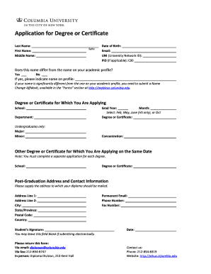 Columbia Application  Form
