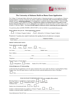 The University of Alabama Build on Bama Grant Application Bamabydistance Ua  Form