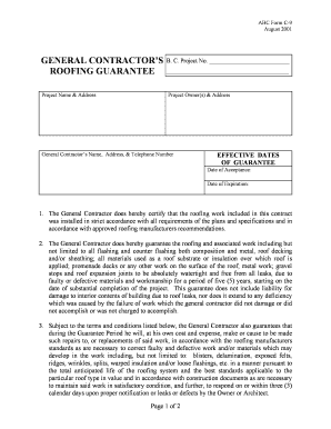 General Contractors Roofing Guarantee PDF  Form