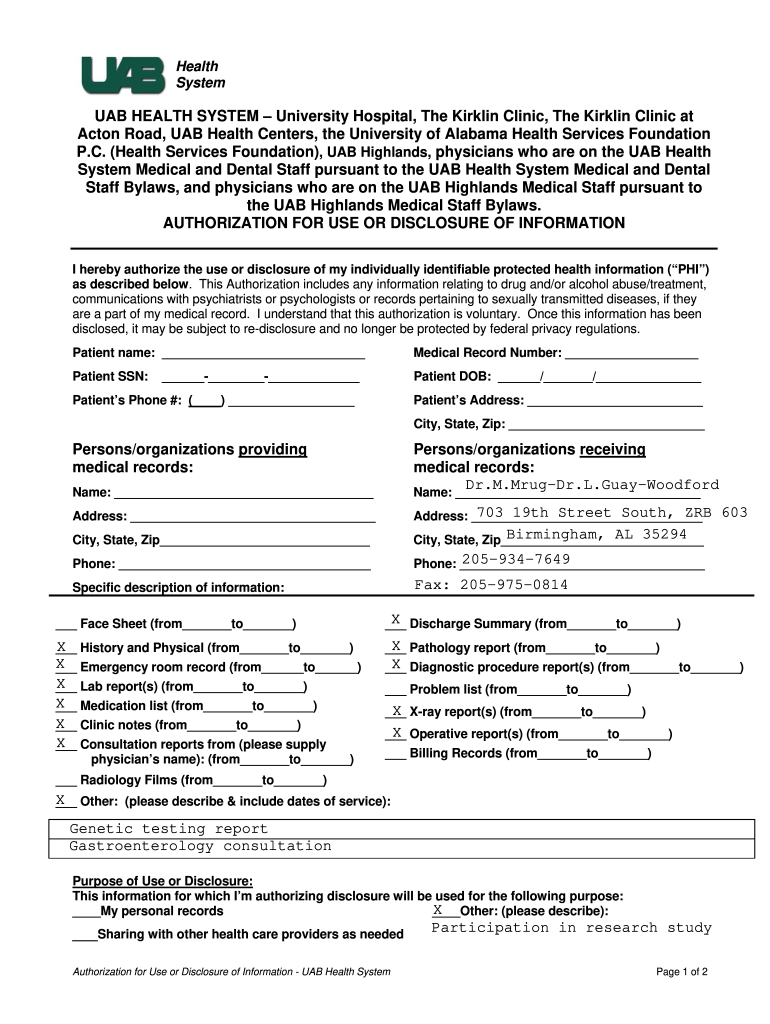  Kirklin Clinic Authorization Form 2008