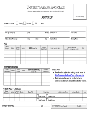 ADDDROP University of Alaska Anchorage Uaa Alaska  Form