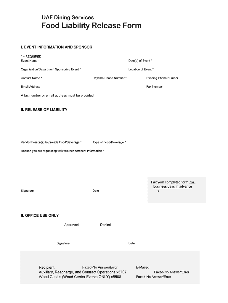 Food Waiver Template  Form