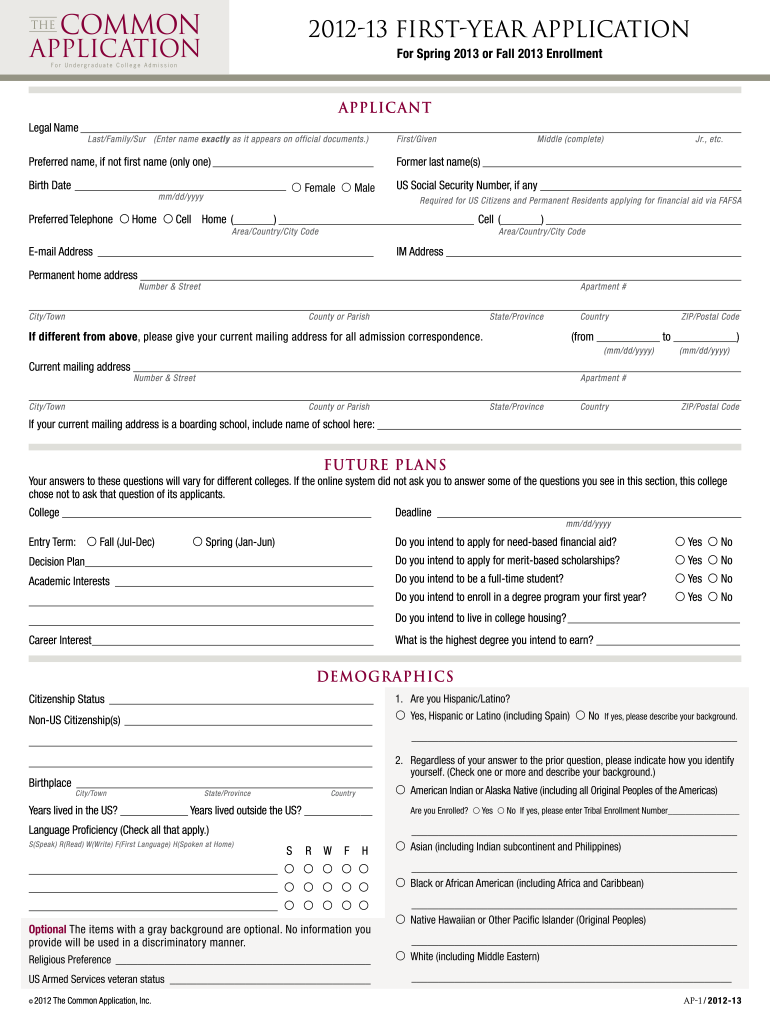 Mock College Application  Form