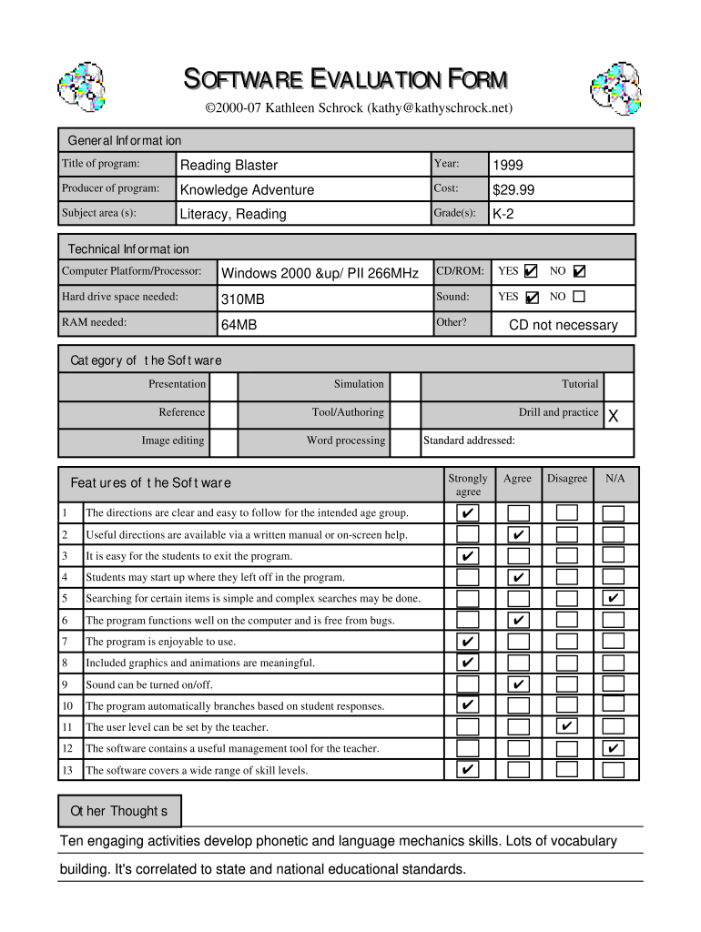 Software Evaluation Tools  Form