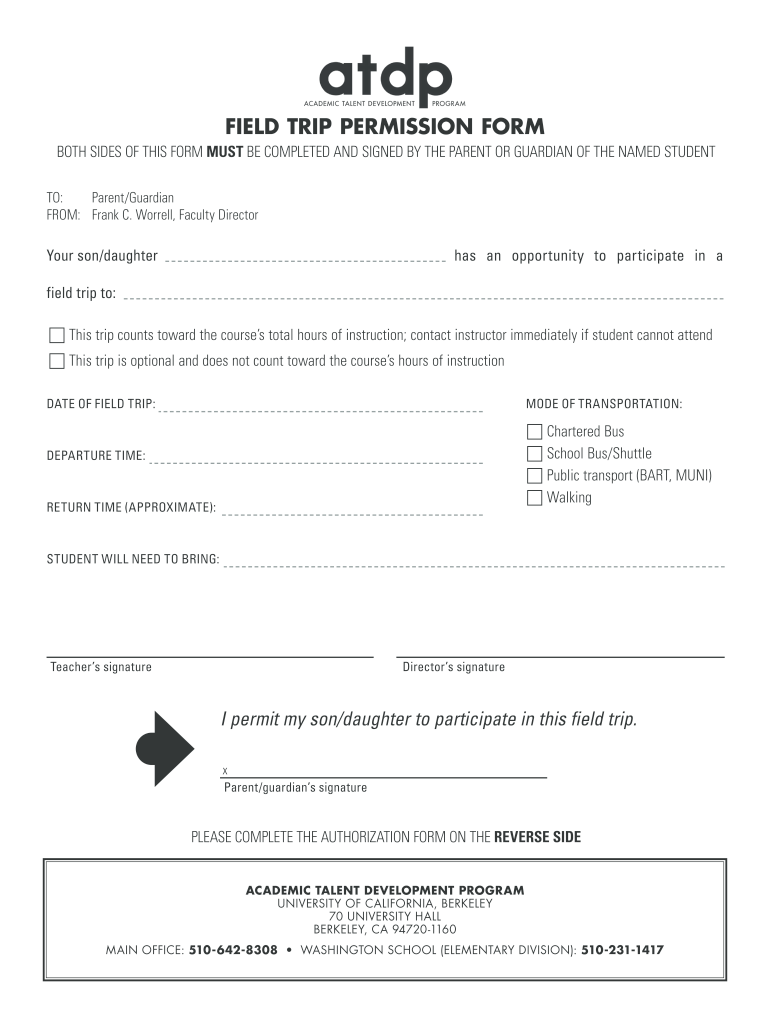 school trip permission template