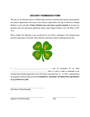 Archery Permission Slip Template  Form