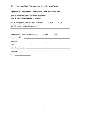 Appendix B ABANDONED LOCK REMOVAL AUTHORIZATION FORM Ehs Uci